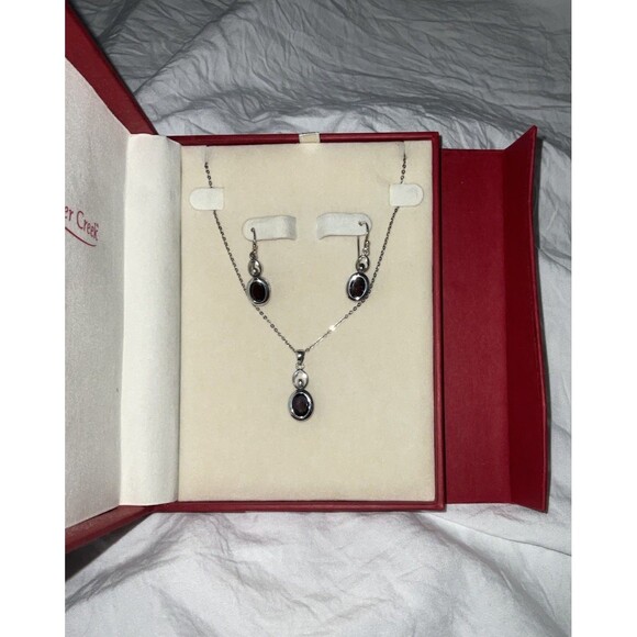 NWT, Coldwater Creek, Women’s, Sterling Silver And Garnet, Earrings/Necklace Set - Picture 1 of 6